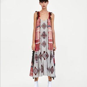 Zara embroidered tassel linen maxi dress